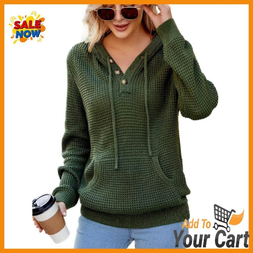 Oversized Knit Hoodie Pullover V-Neck Sweater Women's Fall Winter